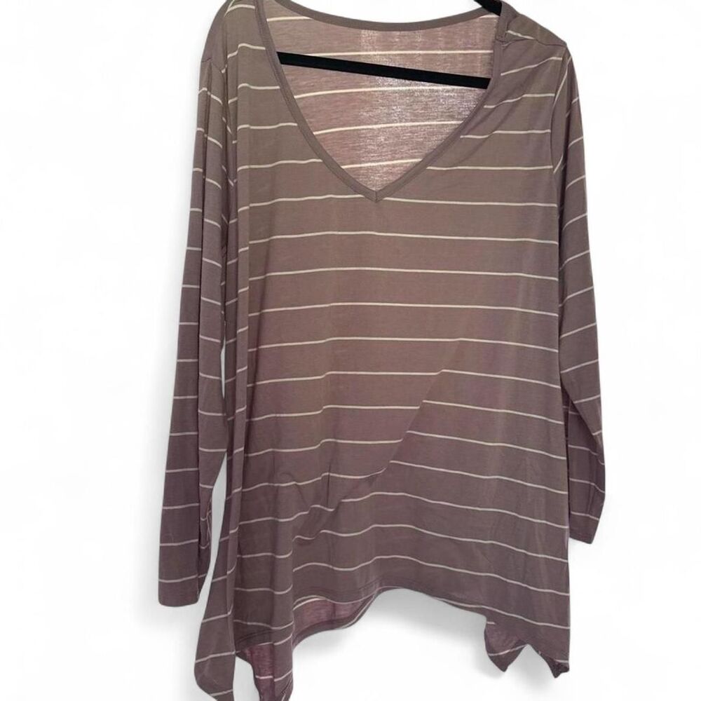 Just Be Women's 3X Purple Striped Long Sleeve Tunic Top Plus Size V-Neck